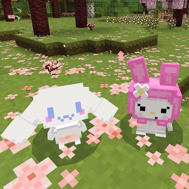 Cute Minecraft players wearing bunny outfits